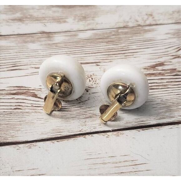 Vintage Clip On Earrings - White Domed 0.75" - Some Staining - Picture 4 of 5